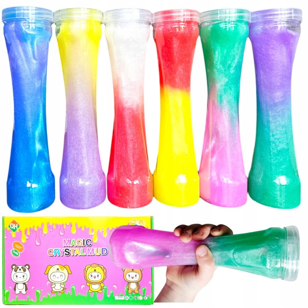 SLIME GLUT GLITTER SET 6 KS VEĽKÉ slizké farebné plastové puzdro na opasok